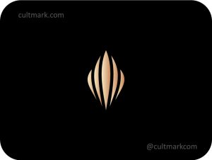 Cultmark premium golden flower bud logo design in luxury style, minimalist floral emblem for jewelry or beauty brand on black background.