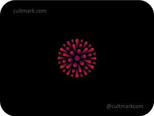 Cultmark 3D Spherical Firework logo, volumetric red and purple gradient vector symbol representing creative expansion and energy for event or tech business identity.