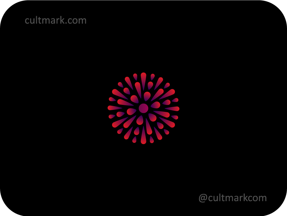 Cultmark 3D Spherical Firework logo, volumetric red and purple gradient vector symbol representing creative expansion and energy for event or tech business identity.