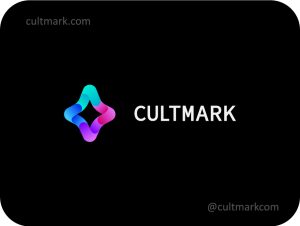 Cultmark Abstract Gradient Star logo, vibrant cyan and purple vector symbol of interlocking fluid segments representing digital transformation and creative synergy for tech or media business identity.