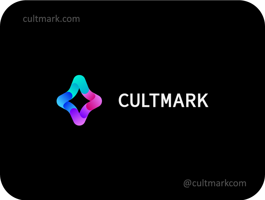Cultmark Abstract Gradient Star logo, vibrant cyan and purple vector symbol of interlocking fluid segments representing digital transformation and creative synergy for tech or media business identity.