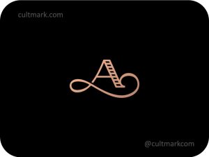 Cultmark Luxury Letter A logo, elegant rose-gold vector monogram with calligraphic flourishes and ladder detail representing professional growth and excellence for legal or consulting business identity.