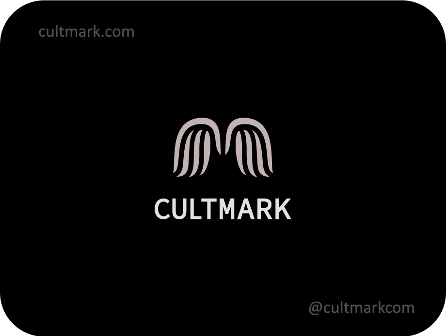 Cultmark Healing Wings and Hands logo, elegant beige vector symbol of minimalist wings and palms representing massage therapy and holistic care for spa or wellness business identity.