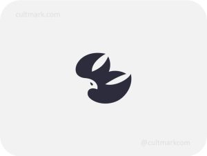 Cultmark modern bird logo design, sleek dark blue avian symbol for clean business identity on light background.