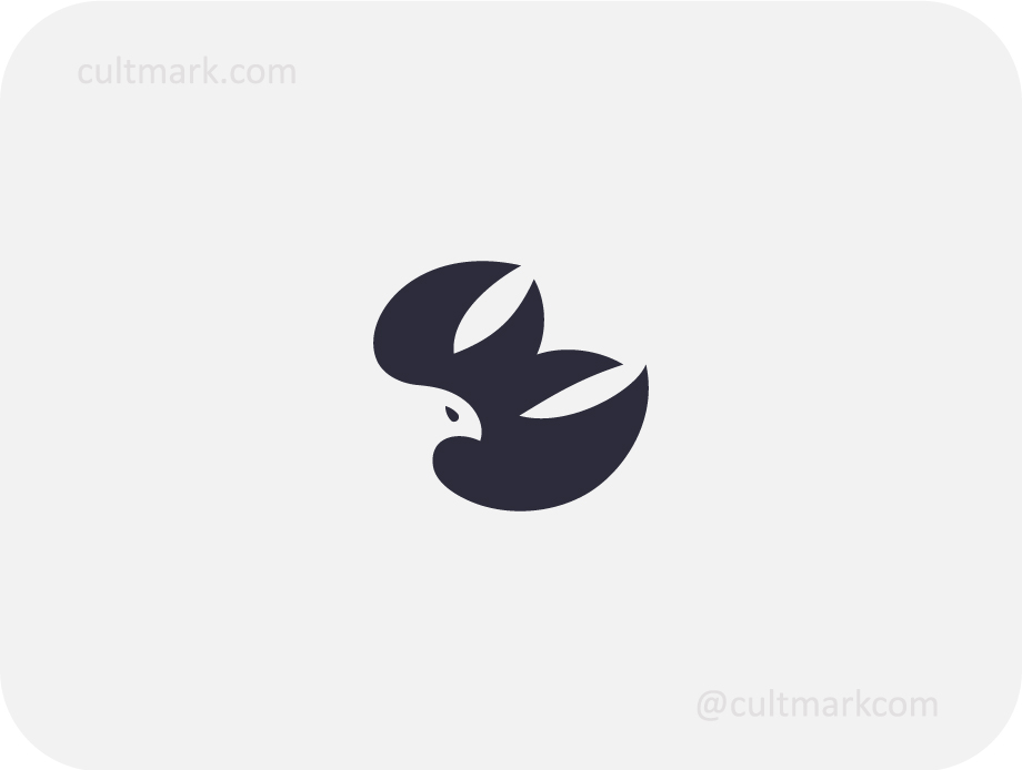 Cultmark modern bird logo design, sleek dark blue avian symbol for clean business identity on light background.
