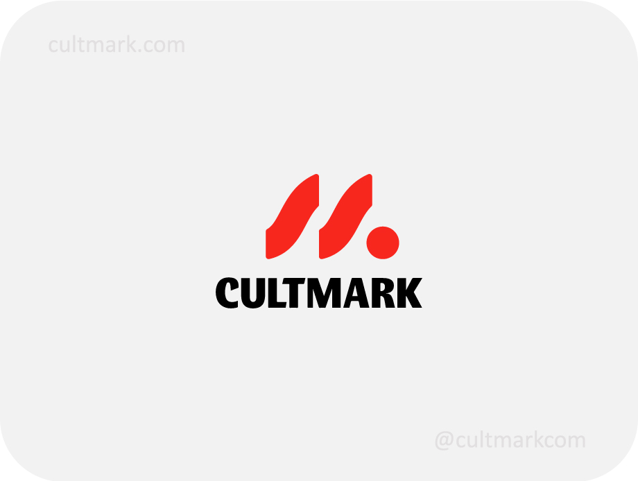 Cultmark Modern Letter M logo, vibrant red vector monogram with slanted strokes and a dot representing velocity and innovation for media or tech business identity.