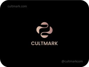Cultmark Smart Health Plus logo, rose-gold vector symbol of a stylized smartphone silhouette with an integrated medical cross representing digital health and mobile tech business identity.