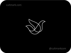 Cultmark elegant line art bird logo design, minimalist continuous white line avian symbol for premium business identity on black background.