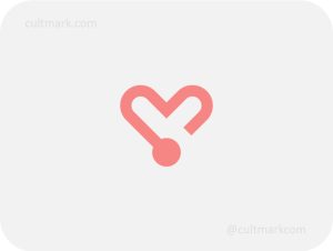 Cultmark modern heart tech logo design, minimalist coral pink heart icon for wellness or medical business identity on light background.