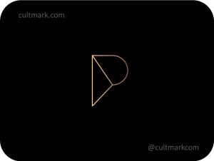 Cultmark graceful golden letter P logo design, elegant and geometric gold line art P initial for luxury business identity on black background.