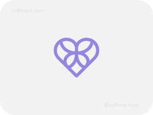 Cultmark Flutter Heart monogram design, minimalist purple butterfly and heart symbol for luxury beauty or wellness business identity on light background.