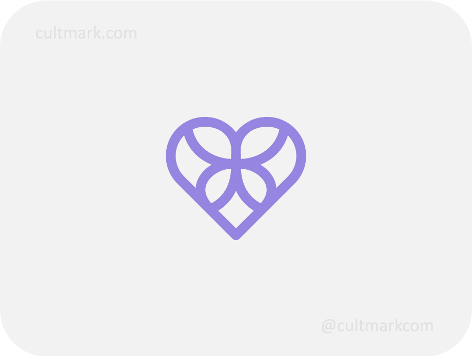 Cultmark Flutter Heart monogram design, minimalist purple butterfly and heart symbol for luxury beauty or wellness business identity on light background.