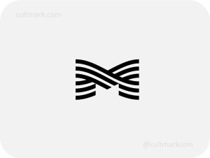 Cultmark geometric M letter logo design in a minimalist line art style, featuring parallel black lines, ideal for technology startups, marketing agencies, and modern corporate branding.