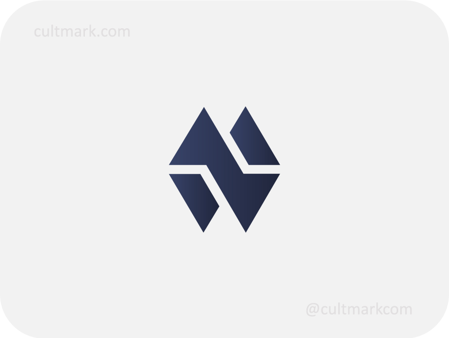 Cultmark Mountain Peak Monogram M logo design, minimalist dark navy blue geometric letter M and mountains symbol for finance or architect business identity on light background.
