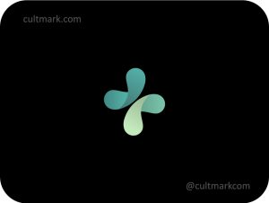Cultmark Medical Butterfly Cross logo design, minimalist green gradient butterfly and medical cross symbol for pharmacy or healthcare business identity on black background.