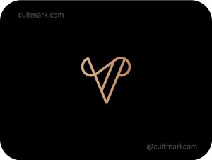 Cultmark Letter V luxury monogram design, minimalist gold elegant alphabet symbol for premium fashion or jewelry business identity on black background.