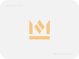 Cultmark minimalist geometric crown logo design featuring a stylized letter M in gold, ideal for luxury branding and premium corporate identity.