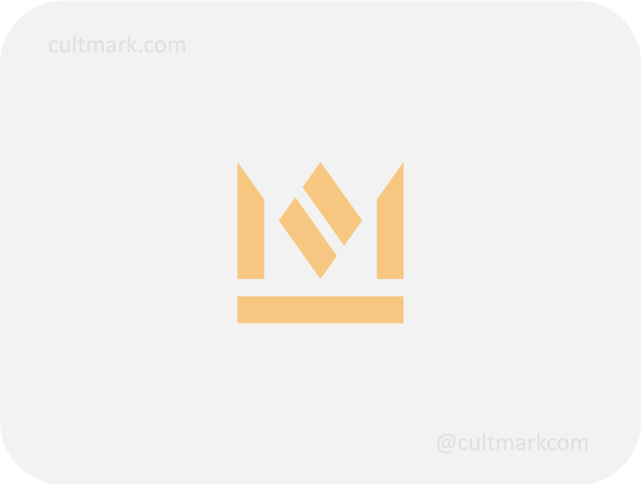 Cultmark minimalist geometric crown logo design featuring a stylized letter M in gold, ideal for luxury branding and premium corporate identity.
