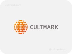 Cultmark AI Brain Planet logo, digital network globe and neural brain symbol for artificial intelligence, tech startup, or data analytics business identity.