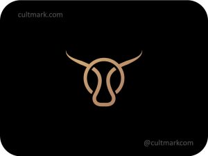 Cultmark Premium Bull logo, minimalist golden line art bull head symbol for restaurant, steak house, finance, or luxury branding.