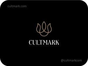 Cultmark Flame Bloom logo, minimalist line art flame and flower petal symbol for beauty, wellness, or creative luxury business identity.
