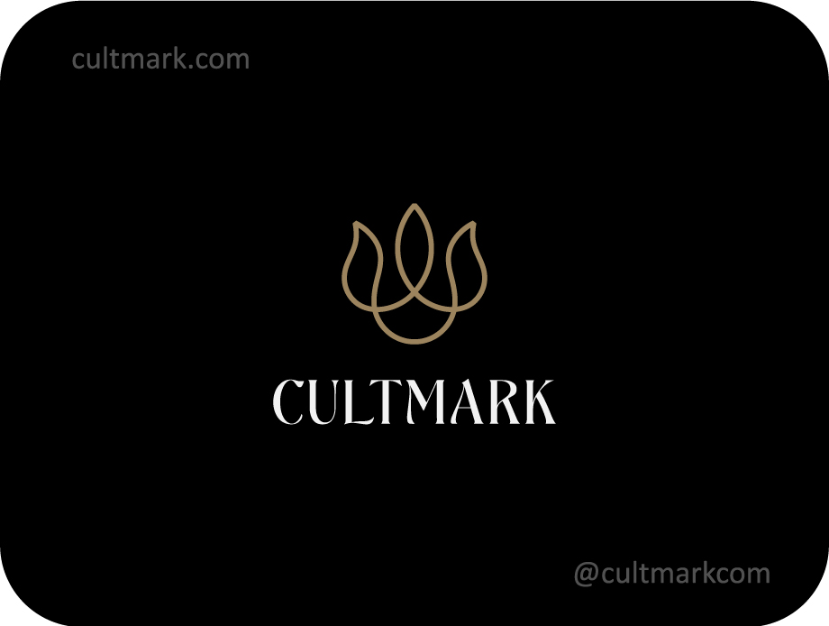 Cultmark Flame Bloom logo, minimalist line art flame and flower petal symbol for beauty, wellness, or creative luxury business identity.