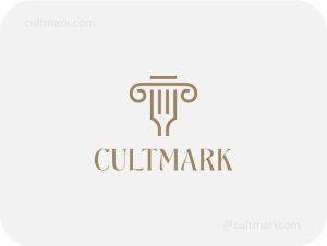Cultmark Gourmet Column logo, minimalist fork and pillar symbol for fine dining, luxury restaurant, or gourmet catering business identity.