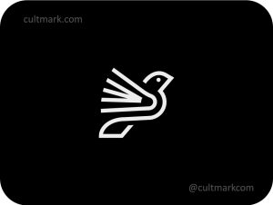 Cultmark Bird Book logo, minimalist line art bird and book wing symbol for publishing, education, library, or storytelling business identity.