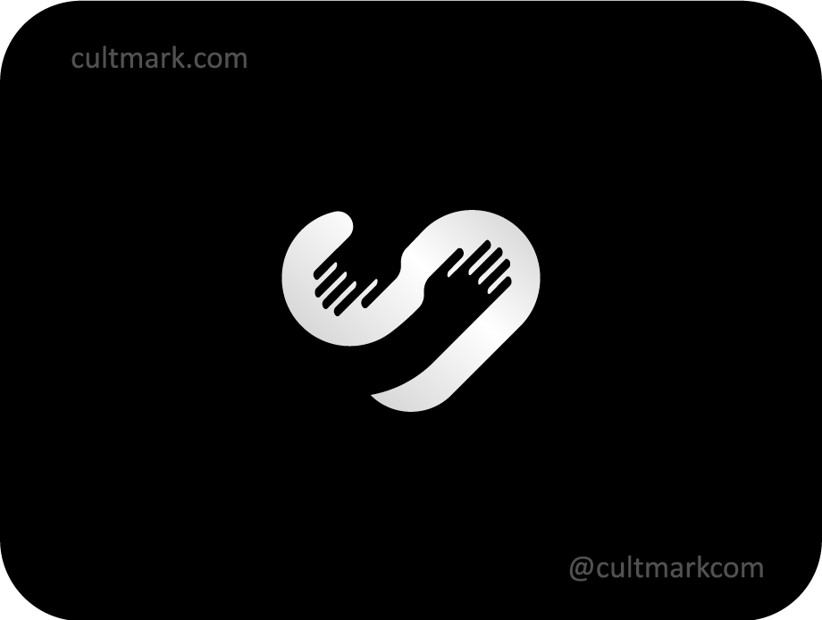 Cultmark minimalist heart logo design with two hands embracing, symbolic icon for charity, healthcare, and community support branding.