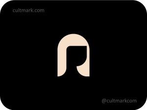 Cultmark minimalist female hair silhouette logo in beige, professional logotype for hair salon branding, beauty studios, and cosmetics packaging.