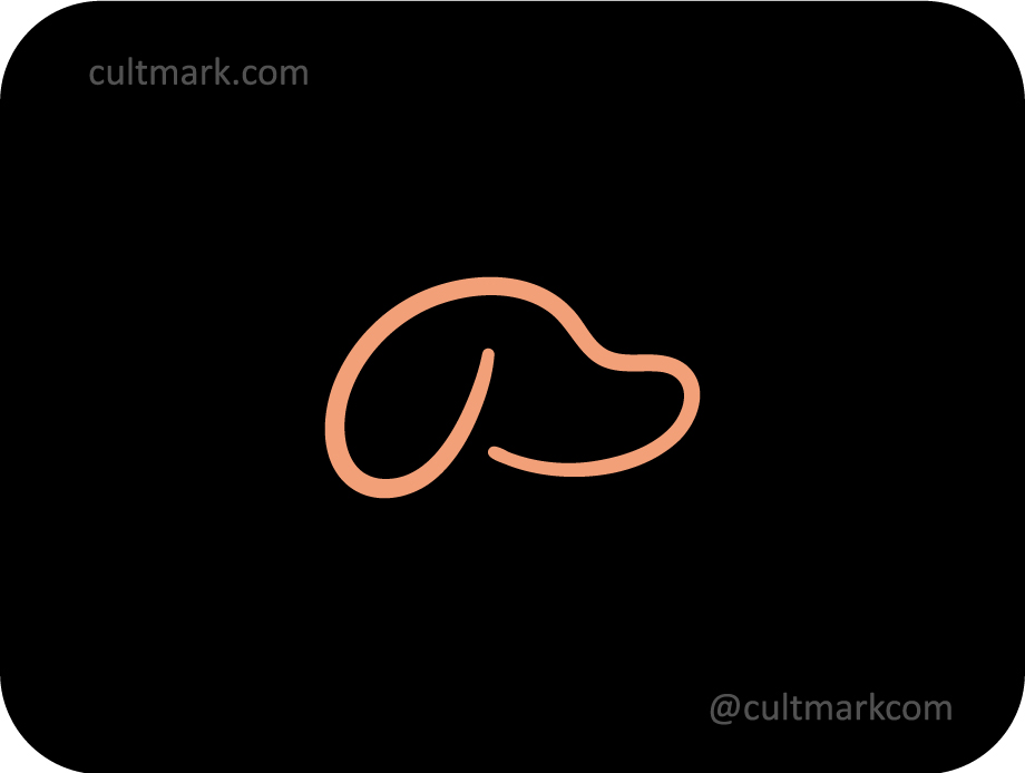 Cultmark Dog Line logo, minimalist peach line-art dog silhouette for veterinary clinic, pet shop, or dog training business identity on black background.