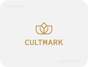 Cultmark Lotus Premium logo, minimalist gold-toned line-art floral symbol combining a blossom and a regal crown for luxury wellness, organic beauty, or premium boutique business identity on light background.