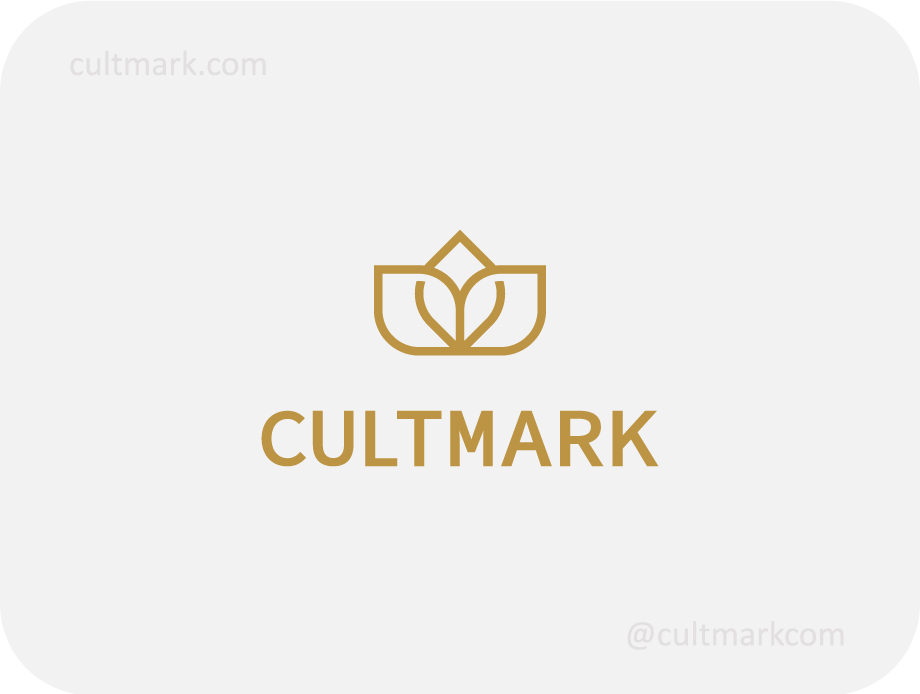 Cultmark Lotus Premium logo, minimalist gold-toned line-art floral symbol combining a blossom and a regal crown for luxury wellness, organic beauty, or premium boutique business identity on light background.