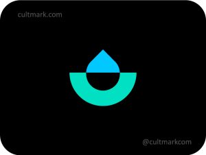 Cultmark pure aqua monogram, elegant water drop icon for premium skincare, hydration, and wellness branding.