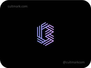 Cultmark Letter B Tech logo, minimalist neon blue and purple line-art symbol featuring a hexagonal letter B for software development, cybersecurity, or digital agency business identity on black background.