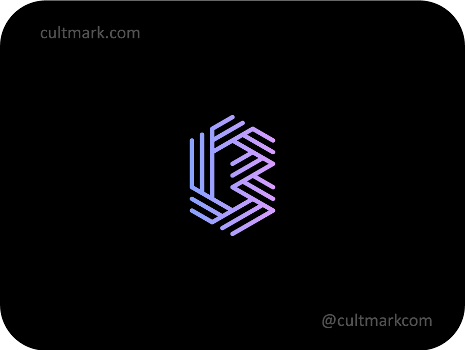 Cultmark Letter B Tech logo, minimalist neon blue and purple line-art symbol featuring a hexagonal letter B for software development, cybersecurity, or digital agency business identity on black background.