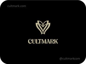 Cultmark Elegant Butterfly Flower logo, minimalist gold and black line-art symbol combining a symmetrical butterfly and blossom for high-end organic beauty, fashion boutique, or luxury wedding business identity on black background.