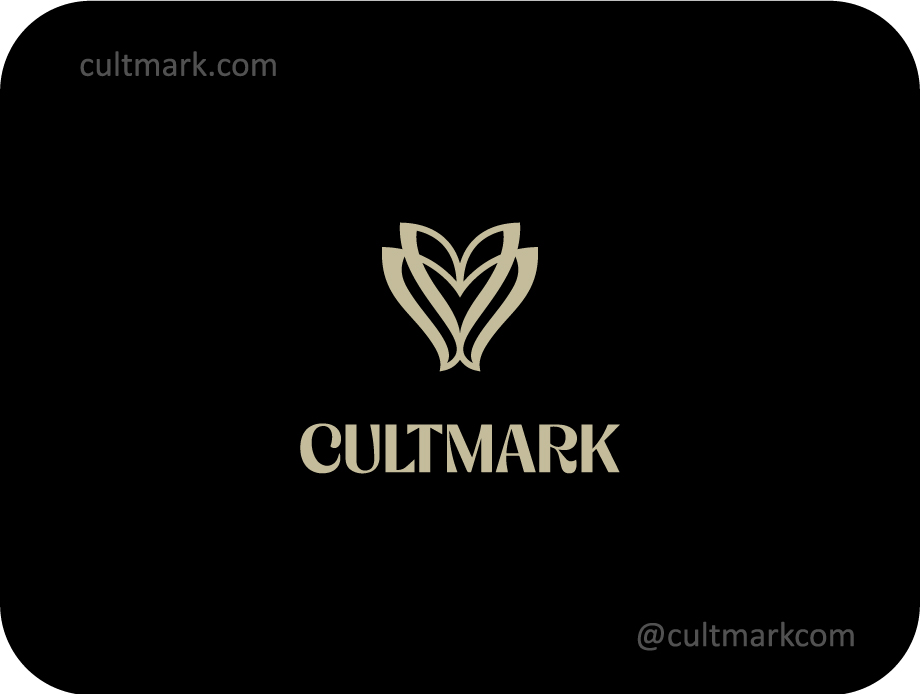 Cultmark Elegant Butterfly Flower logo, minimalist gold and black line-art symbol combining a symmetrical butterfly and blossom for high-end organic beauty, fashion boutique, or luxury wedding business identity on black background.