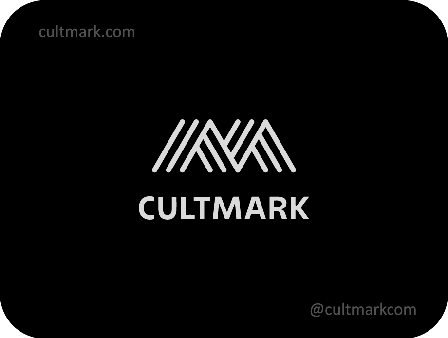 Cultmark Geometric Letter M logo, minimalist white line-art symbol featuring a rhythmic linear letter M for construction, architecture, or engineering business identity on black background.