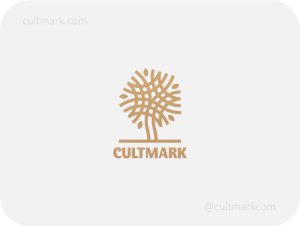 Cultmark Tree Premium logo, minimalist gold line-art symbol of a tree with a complex woven canopy for wealth management, family estate, or eco-luxury business identity on light background.