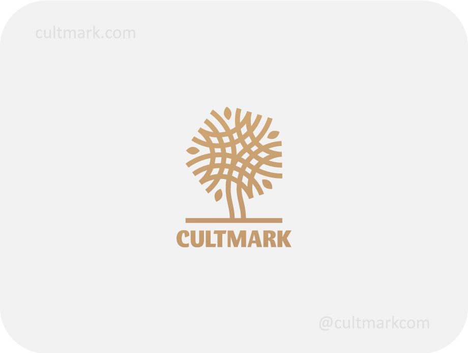 Cultmark Tree Premium logo, minimalist gold line-art symbol of a tree with a complex woven canopy for wealth management, family estate, or eco-luxury business identity on light background.
