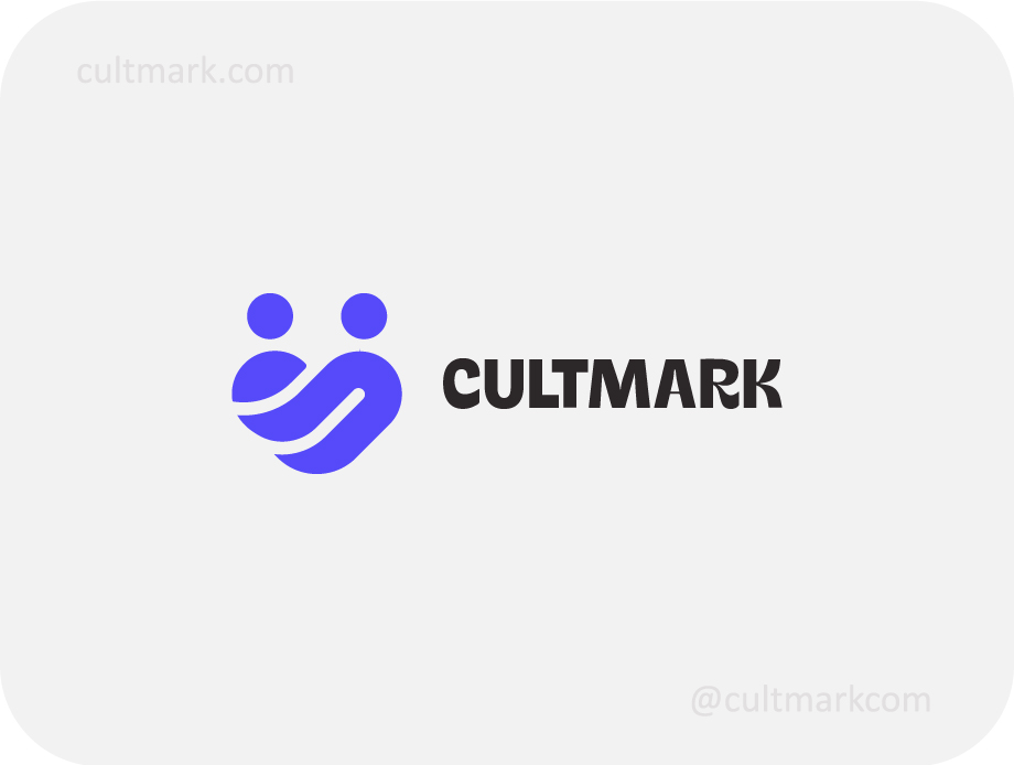 Cultmark Unity Heart Community logo, vibrant purple vector symbol of two people forming a heart shape representing support and togetherness for social or wellness business identity.