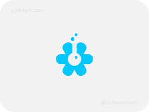 Cultmark Bio Lab Flower logo, vibrant blue vector symbol of a flower merged with a laboratory flask representing natural science and organic innovation for biotech or skincare business identity