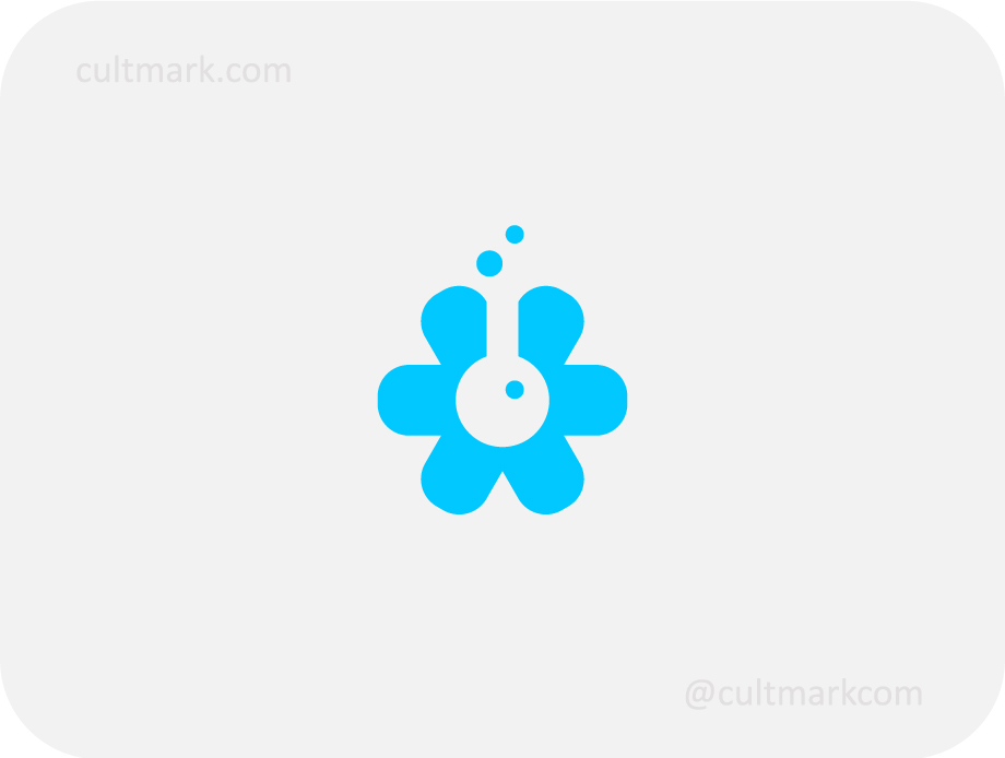 Cultmark Bio Lab Flower logo, vibrant blue vector symbol of a flower merged with a laboratory flask representing natural science and organic innovation for biotech or skincare business identity