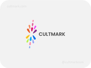 Cultmark Artistic Splash Flower logo, colorful vector symbol of a floral burst made of droplets representing natural beauty and creative innovation for boutique or wellness business identity.