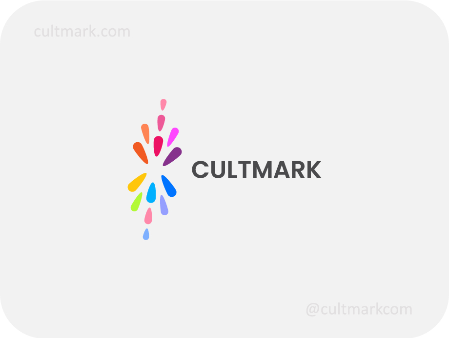 Cultmark Artistic Splash Flower logo, colorful vector symbol of a floral burst made of droplets representing natural beauty and creative innovation for boutique or wellness business identity.