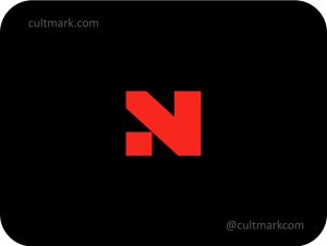 Cultmark Bold Geometric Letter N logo, vibrant red geometric vector monogram representing strength and technological innovation for tech or construction business.