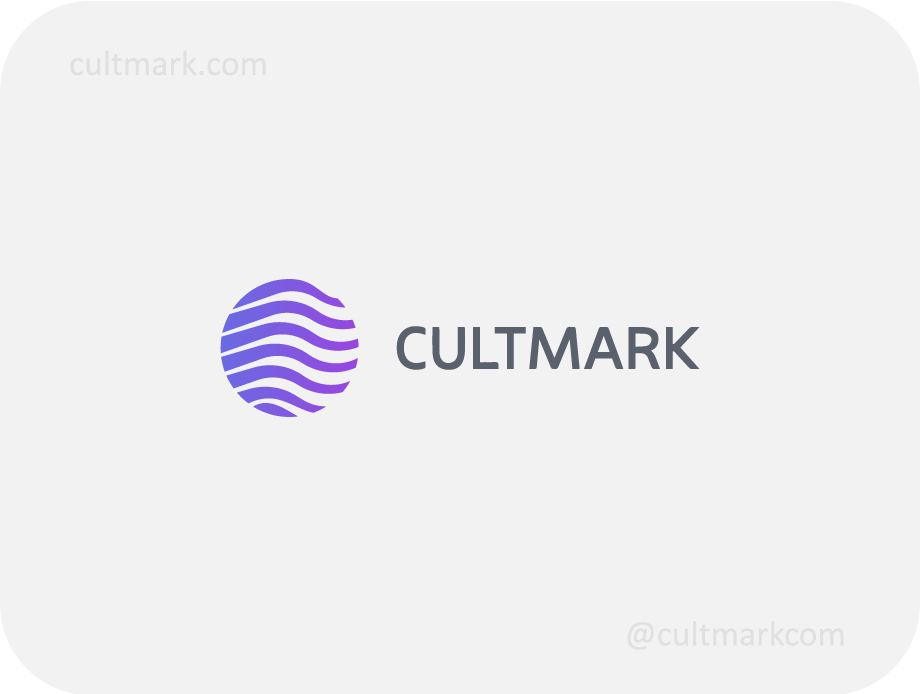 Cultmark Global Planet logo, vibrant purple gradient vector sphere with wavy lines representing space technology and global connectivity for aerospace or IT business identity.