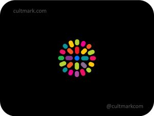 Cultmark Vibrant Mosaic Flower logo, colorful vector symbol of a circular floral burst made of rounded elements representing creative innovation and diversity for tech or digital business identity.