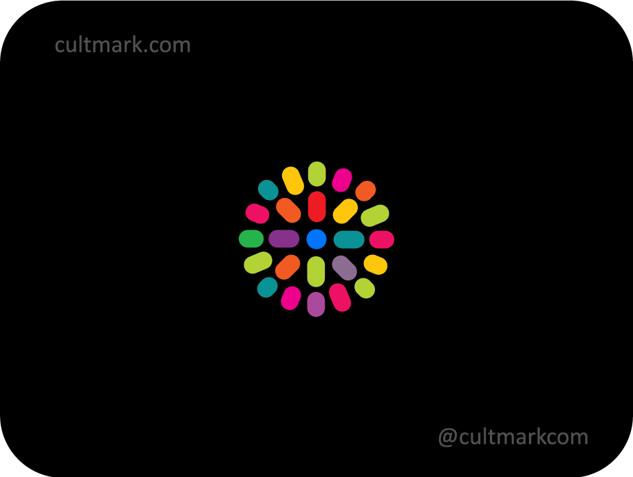 Cultmark Vibrant Mosaic Flower logo, colorful vector symbol of a circular floral burst made of rounded elements representing creative innovation and diversity for tech or digital business identity.